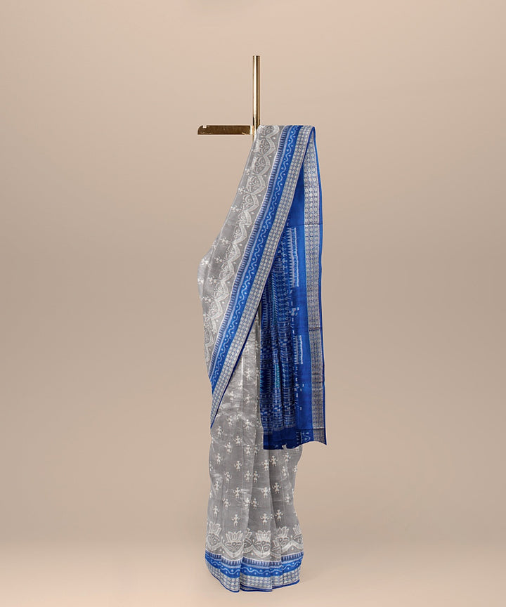 Grey denim blue silk handloom sambalpuri saree