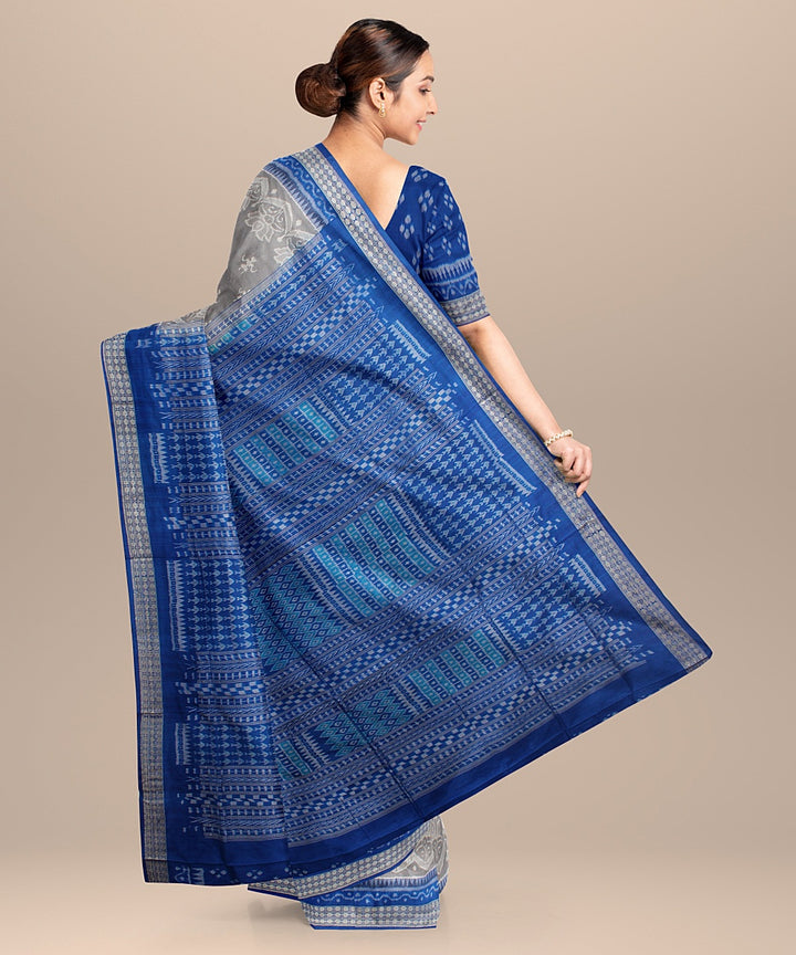 Grey denim blue silk handloom sambalpuri saree