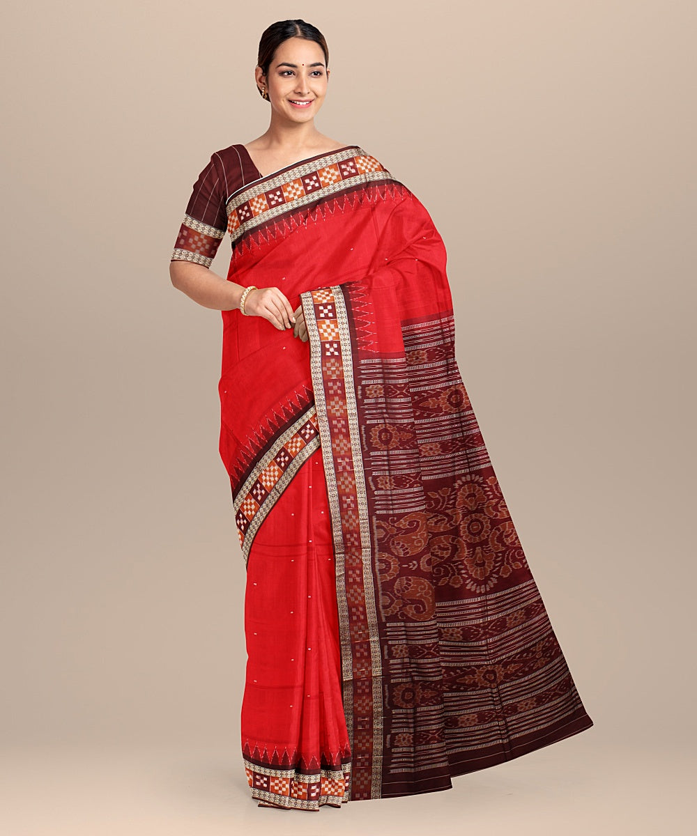 Red deep maroon silk handloom sambalpuri saree