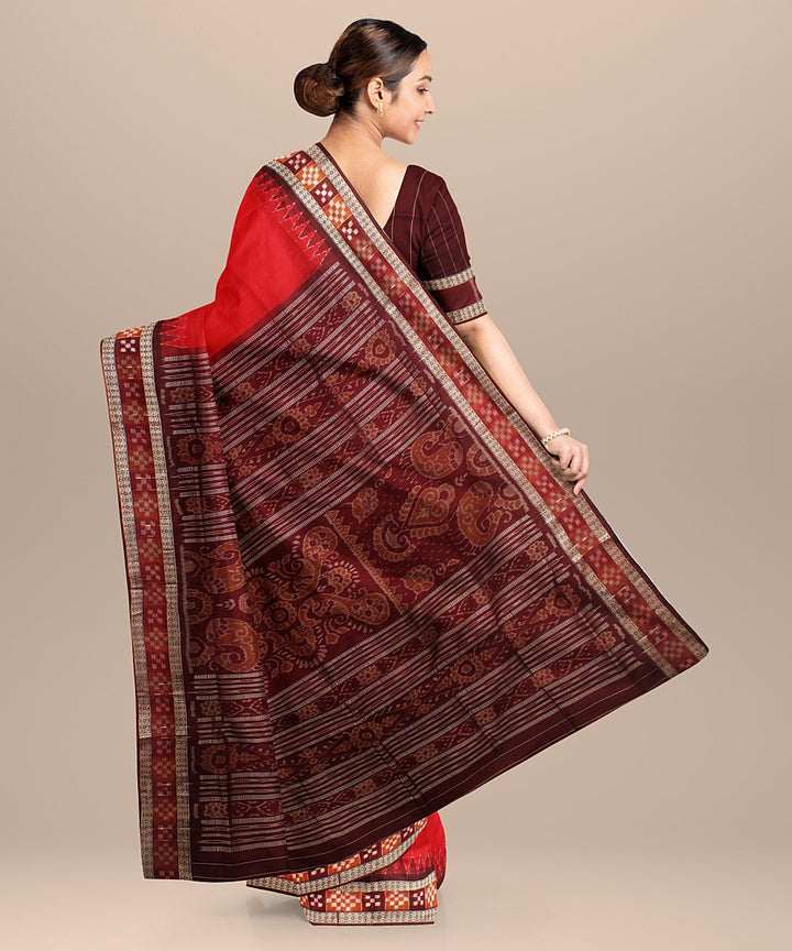 Red deep maroon silk handloom sambalpuri saree