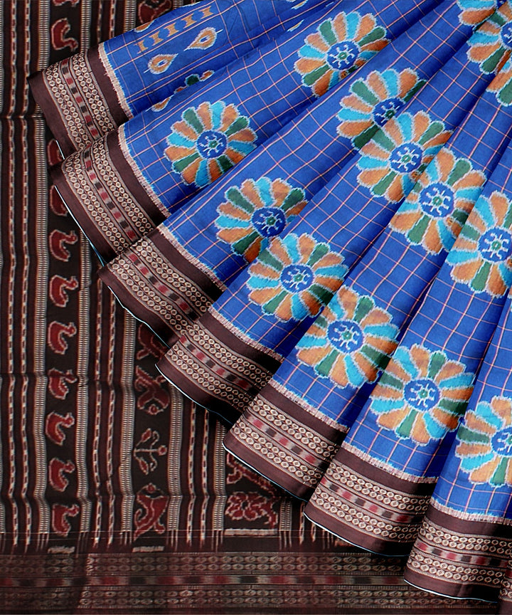 Cobalt blue deep maroon silk handloom sambalpuri saree