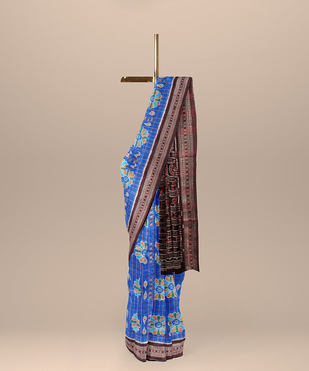 Cobalt blue deep maroon silk handloom sambalpuri saree