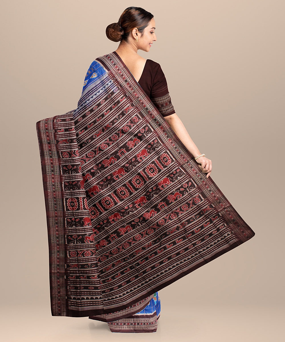 Cobalt blue deep maroon silk handloom sambalpuri saree