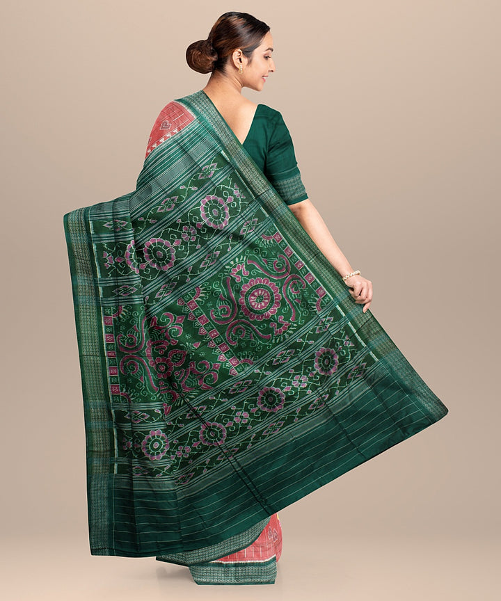 Carrot peach dark green silk handloom sambalpuri saree