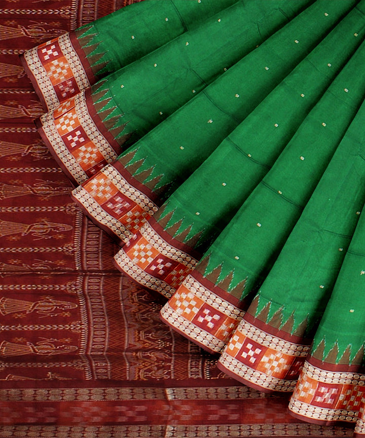 Dark green maroon silk handloom bomkai saree