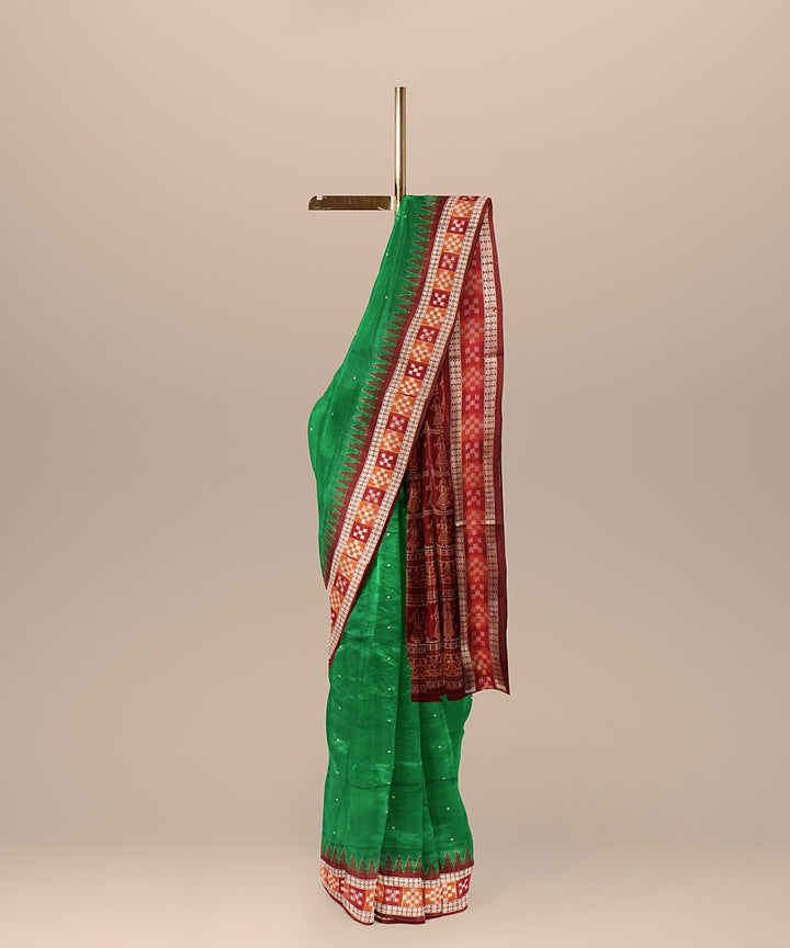 Dark green maroon silk handloom bomkai saree