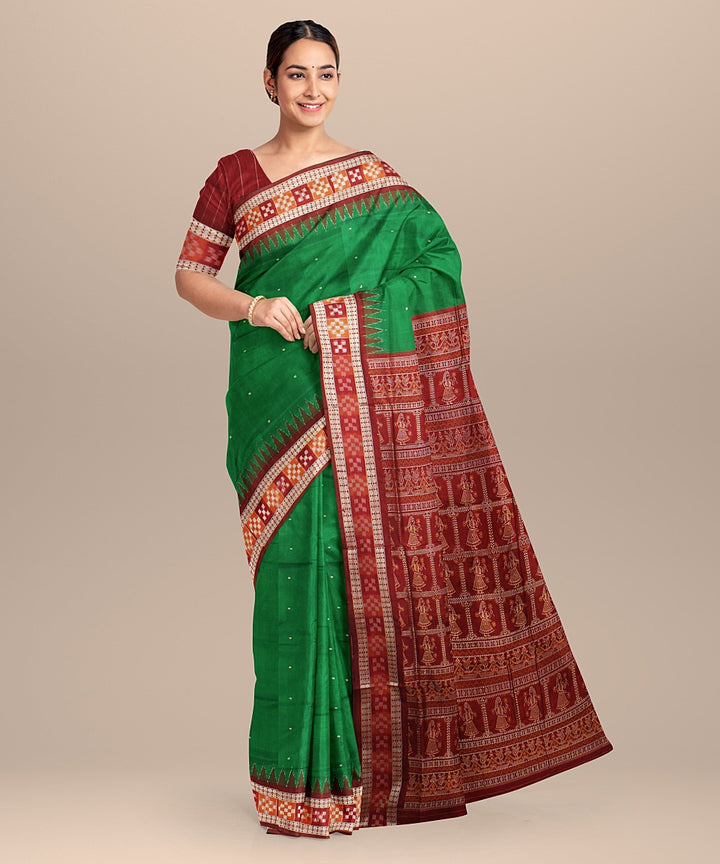 Dark green maroon silk handloom bomkai saree