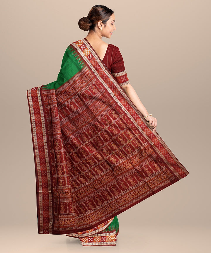 Dark green maroon silk handloom bomkai saree