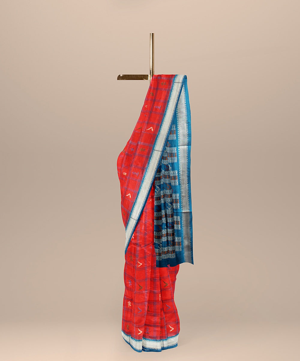 Red cobalt blue silk handloom bomkai saree