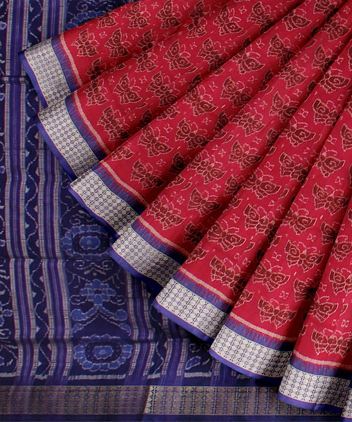 Maroon deep blue silk handloom sambalpuri saree