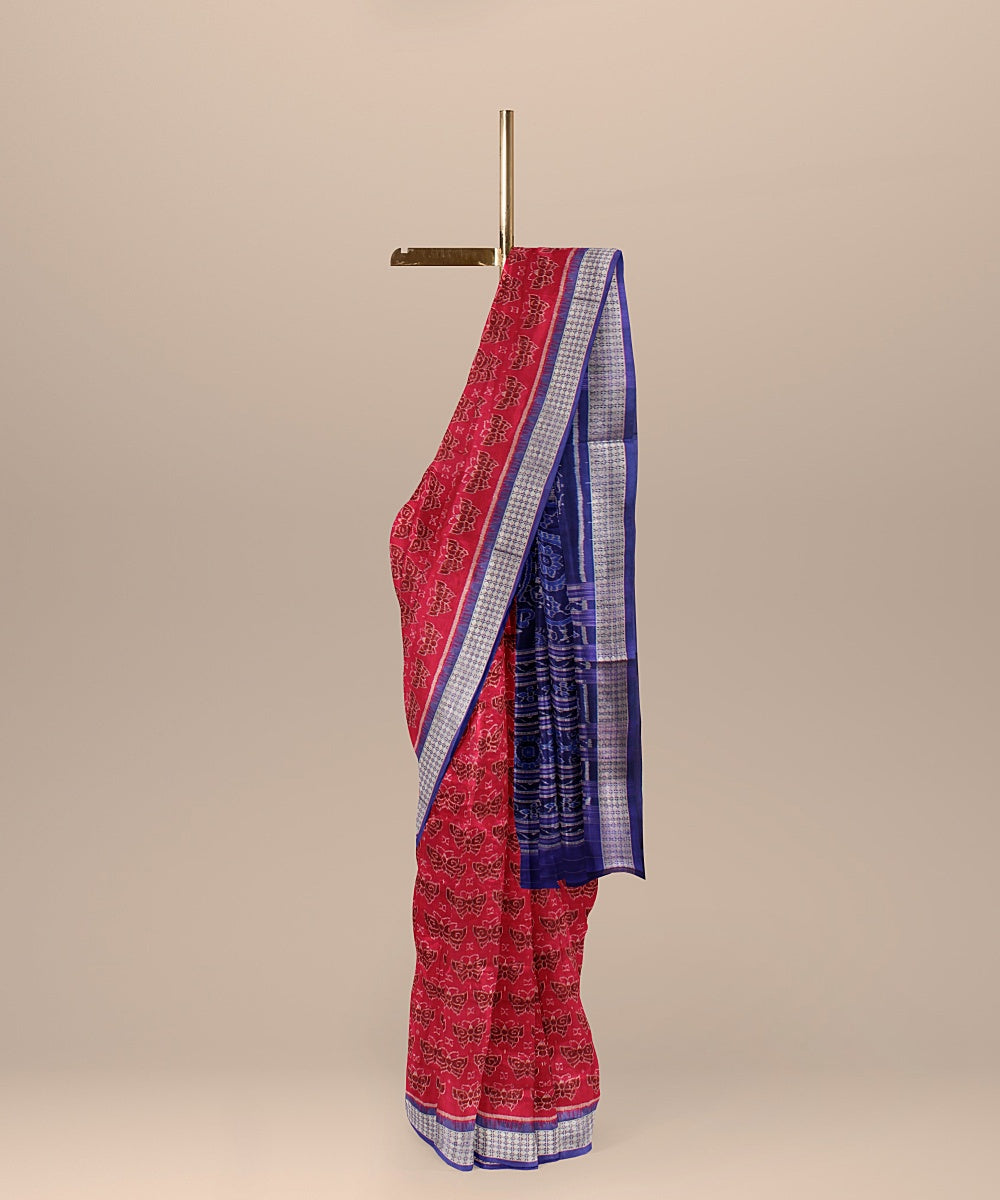 Maroon deep blue silk handloom sambalpuri saree