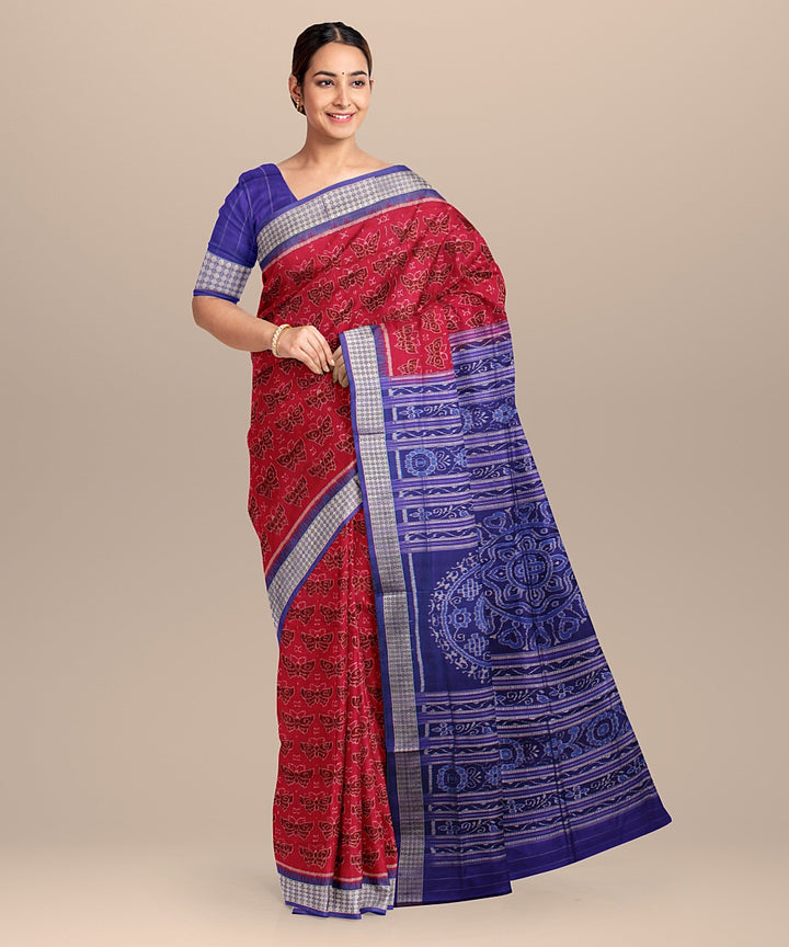 Maroon deep blue silk handloom sambalpuri saree