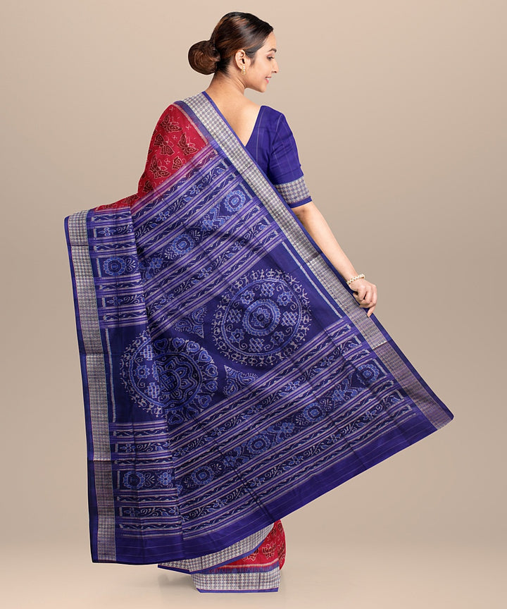 Maroon deep blue silk handloom sambalpuri saree