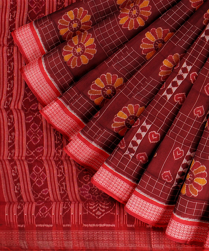 Maroon red silk handloom sambalpuri saree