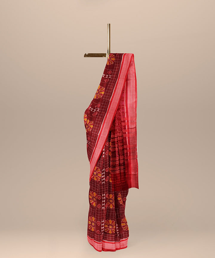 Maroon red silk handloom sambalpuri saree