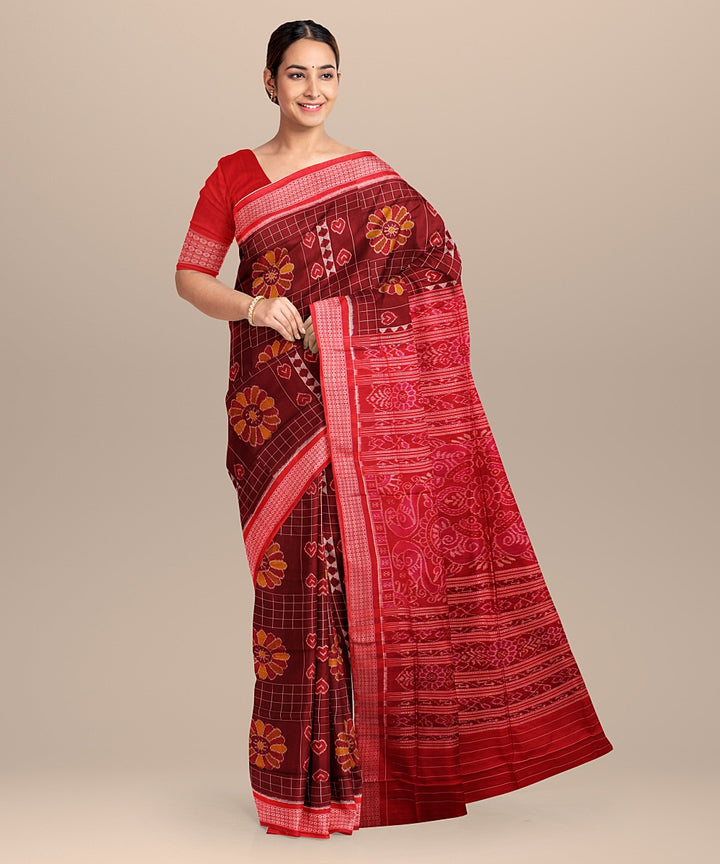 Maroon red silk handloom sambalpuri saree