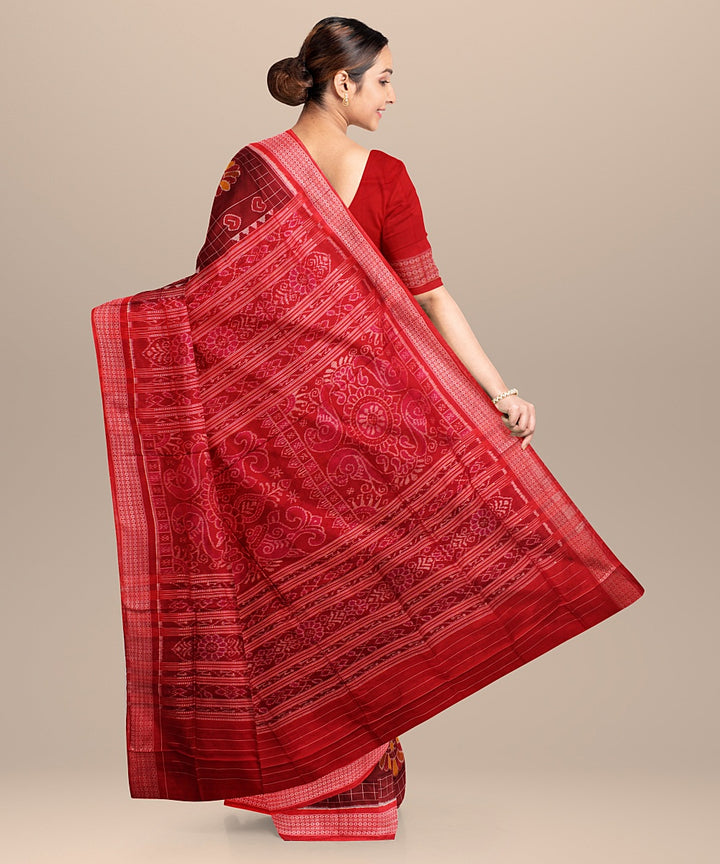 Maroon red silk handloom sambalpuri saree