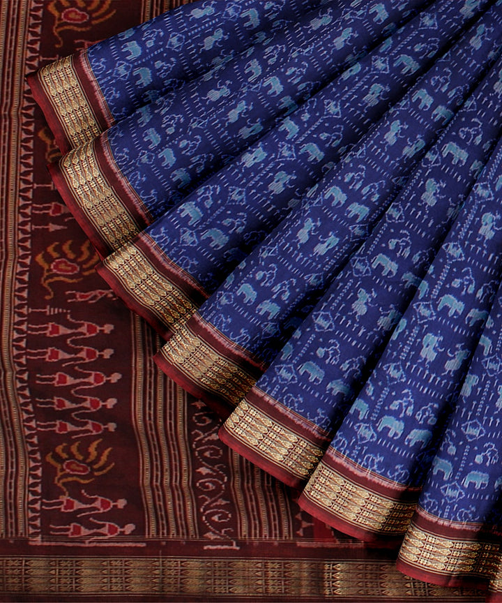 Ink blue deep maroon cotton silk handloom sambalpuri saree