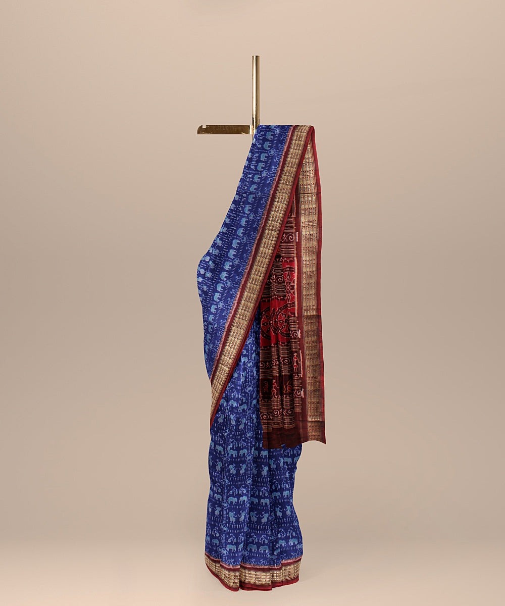 Ink blue deep maroon cotton silk handloom sambalpuri saree