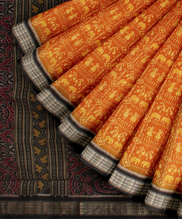 Orange black cotton silk handloom sambalpuri saree