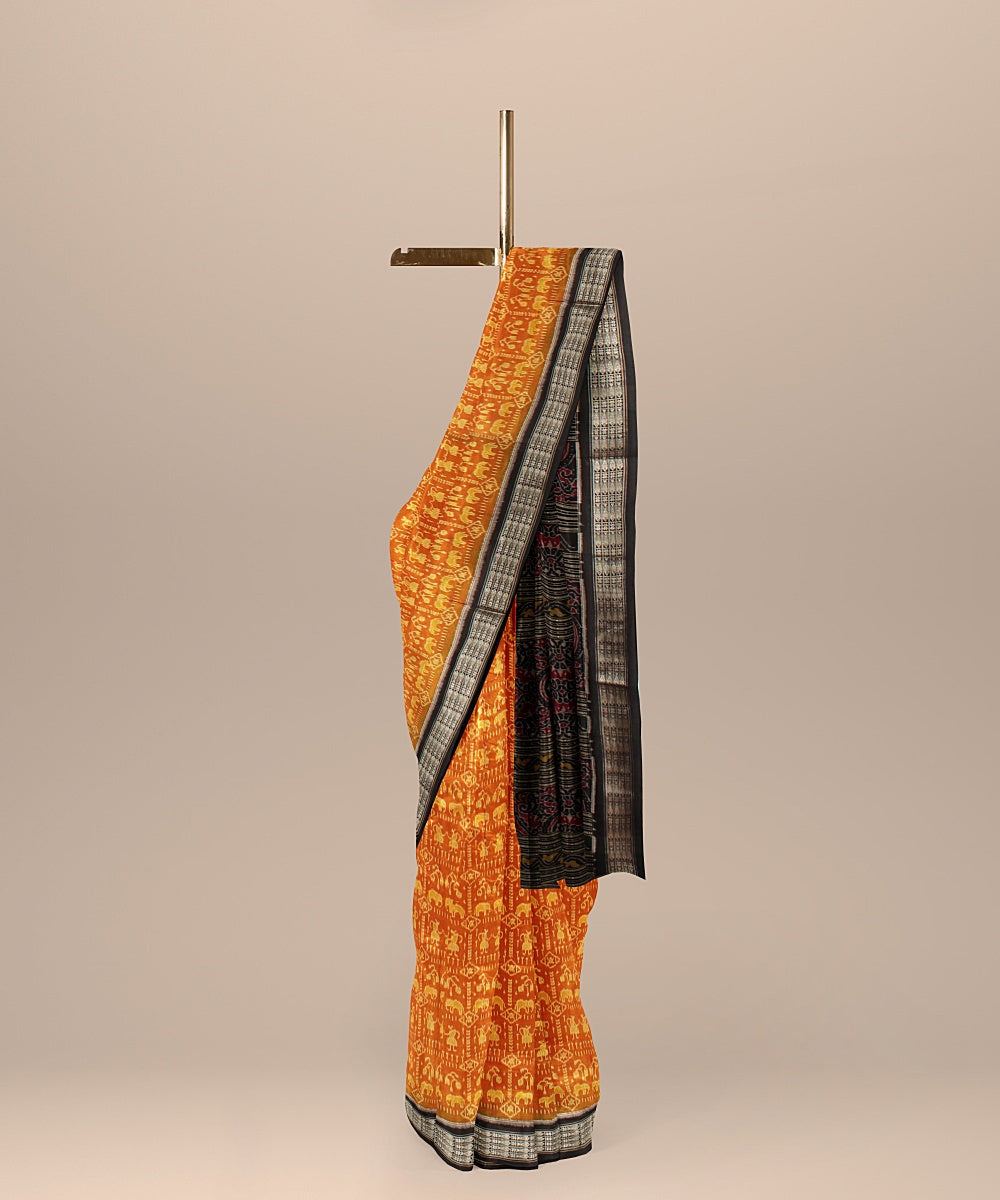 Orange black cotton silk handloom sambalpuri saree