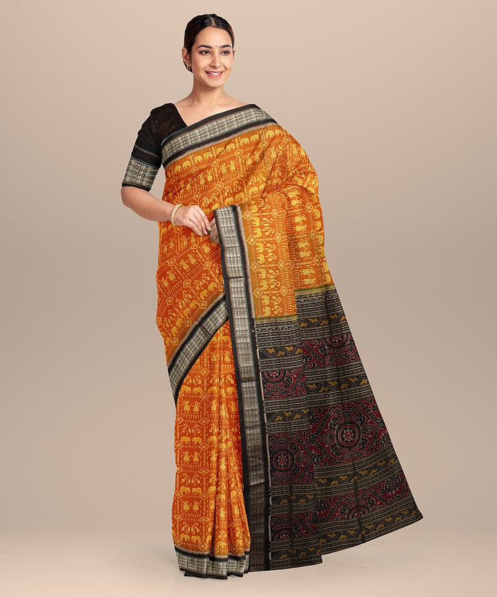 Orange black cotton silk handloom sambalpuri saree