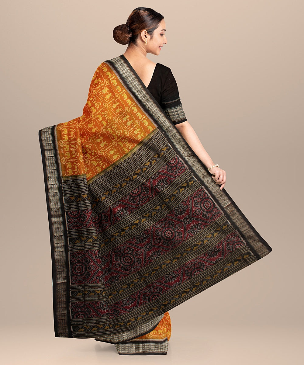 Orange black cotton silk handloom sambalpuri saree