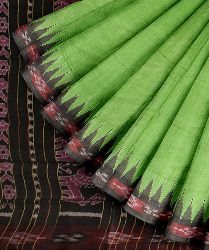 Light green black tussar silk handloom odisha ikat saree