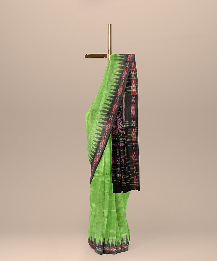 Light green black tussar silk handloom odisha ikat saree