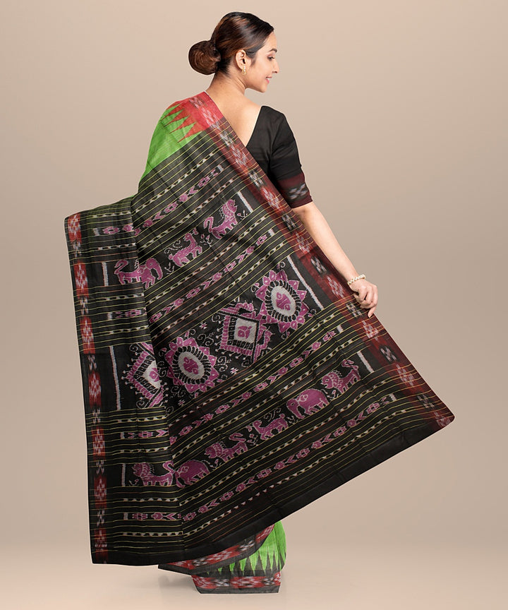 Light green black tussar silk handloom odisha ikat saree