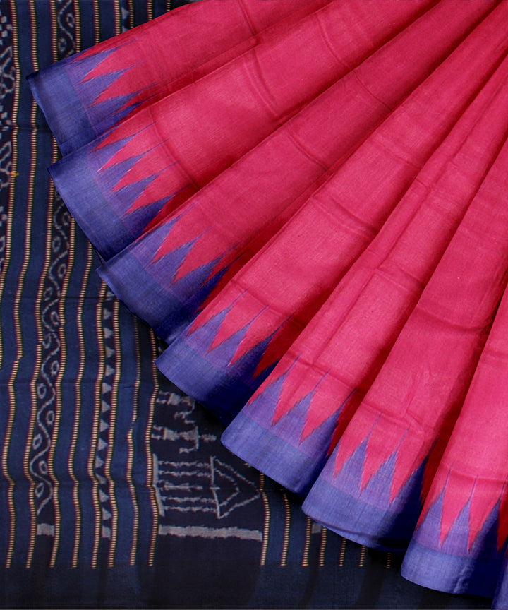 Pink navy blue tussar silk handloom odisha ikat saree