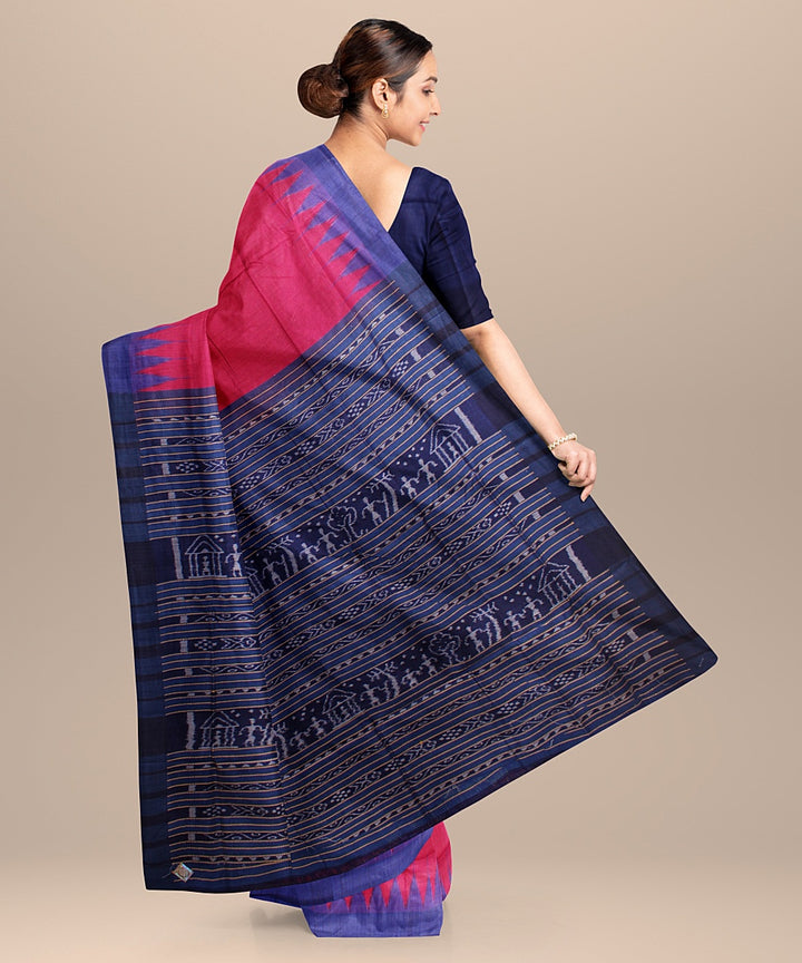 Pink navy blue tussar silk handloom odisha ikat saree