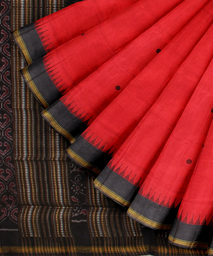 Red black tussar silk handloom bomkai saree