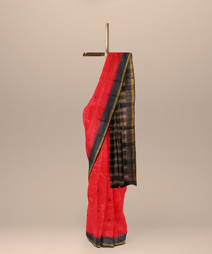 Red black tussar silk handloom bomkai saree