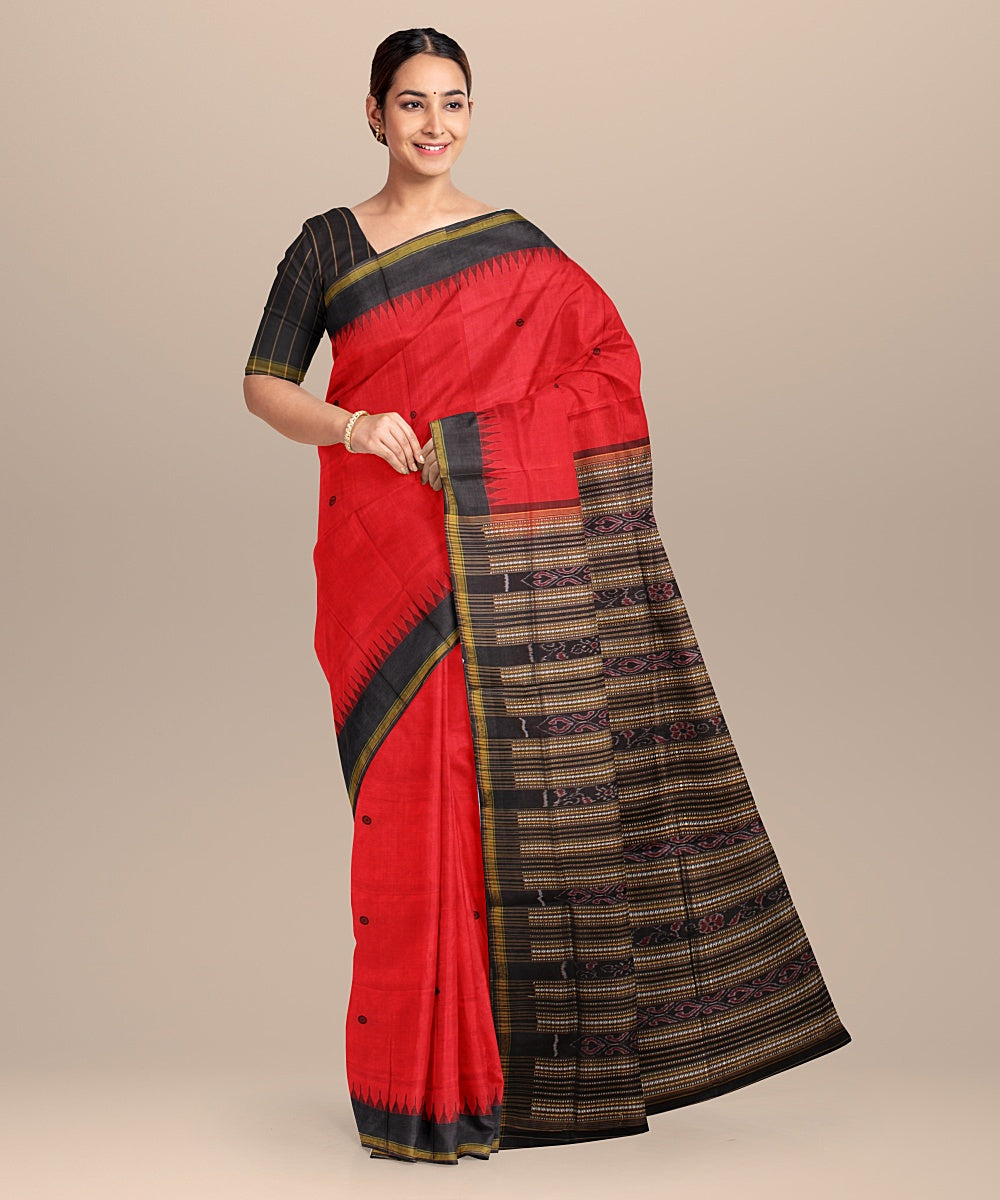 Red black tussar silk handloom bomkai saree