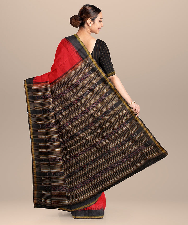 Red black tussar silk handloom bomkai saree