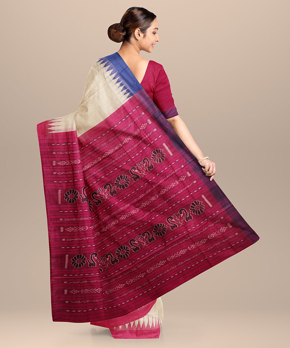 Offwhite pink tussar silk handloom odisha ikat saree