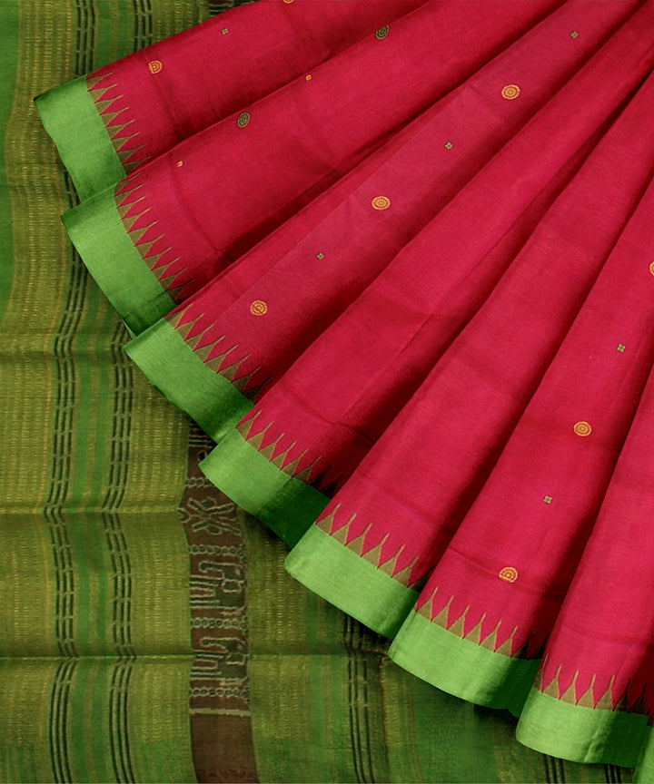 Maroon light green maroon tussar silk handloom bomkai saree