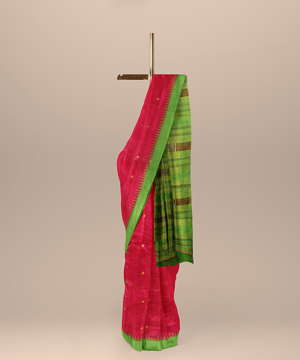 Maroon light green maroon tussar silk handloom bomkai saree