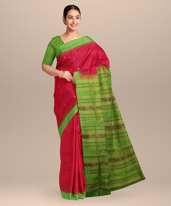 Maroon light green maroon tussar silk handloom bomkai saree