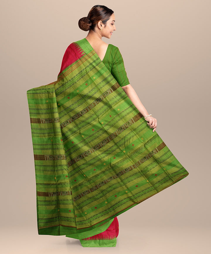 Maroon light green maroon tussar silk handloom bomkai saree