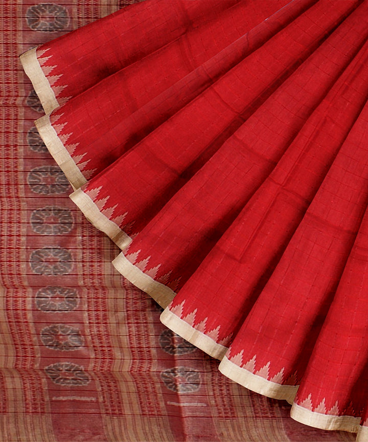 Red beige tussar silk handloom bomkai saree