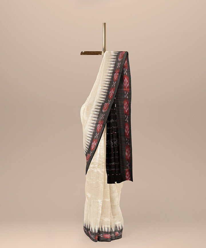 Offwhite black tussar silk handloom odisha ikat saree