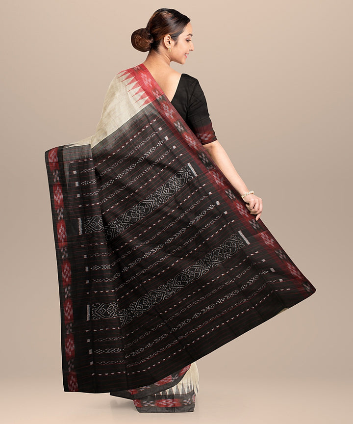 Offwhite black tussar silk handloom odisha ikat saree