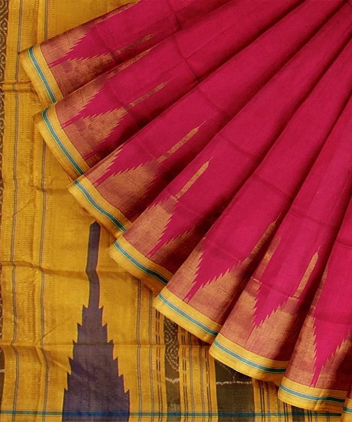 Maroon mustard tussar silk handloom odisha ikat saree