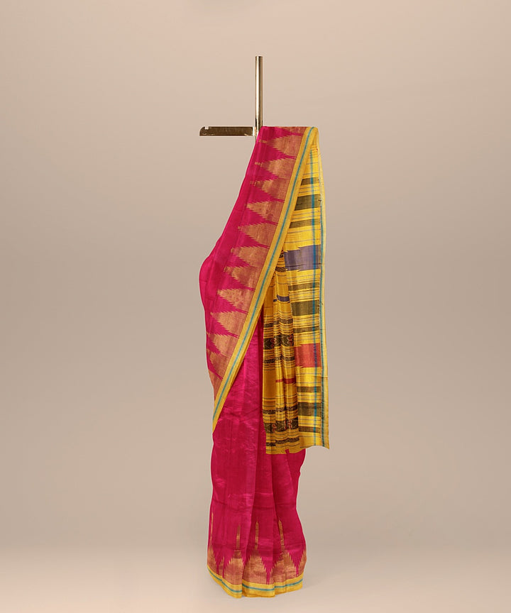 Maroon mustard tussar silk handloom odisha ikat saree