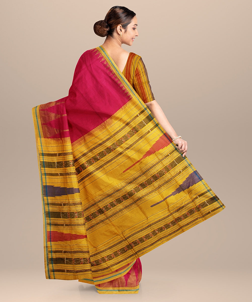 Maroon mustard tussar silk handloom odisha ikat saree