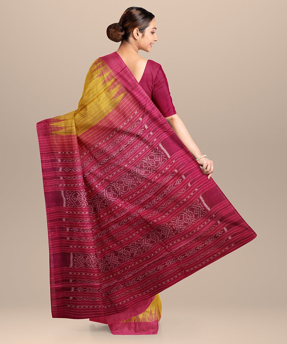 Yellow pink tussar silk handloom odisha ikat saree