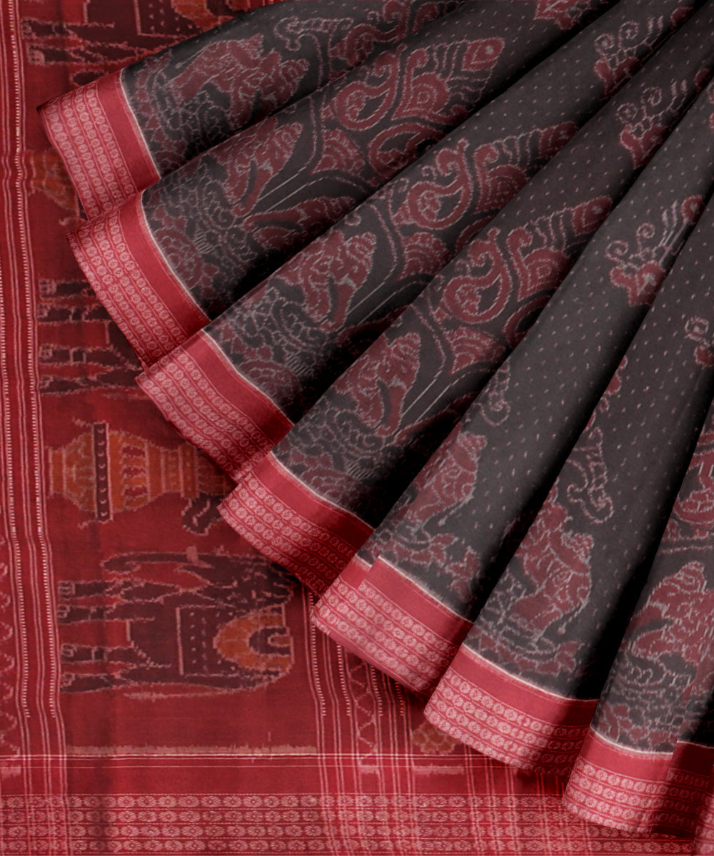 Maroon red cotton handloom sambalpuri saree