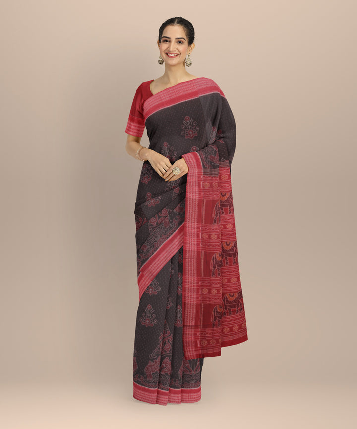 Maroon red cotton handloom sambalpuri saree